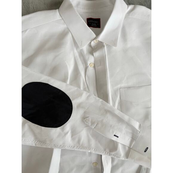 UNTUCKit Button Down Dress Shirt Mens XL White Navy Blue Elbow Patches Cotton - Picture 2 of 6